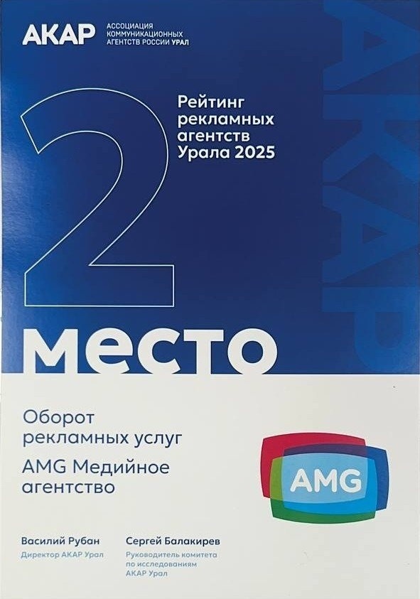 AMG вошла в топ-3 рейтинга рекламных агентств Урала по ключевым показателям -